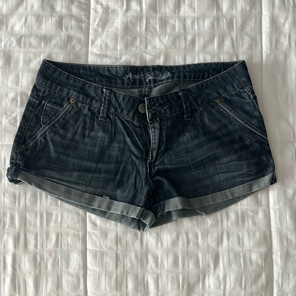 American Eagle Outfitters Dark Blue Jean Shorts with Cuffed Hems